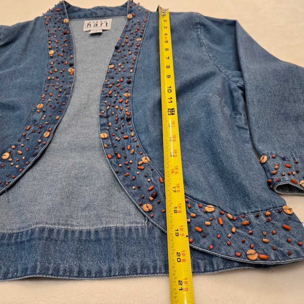 Keren Hart Blue Denim Beaded Skirt Set Jacket L Skirt M Boho Western Tiered Maxi - Picture 7 of 16